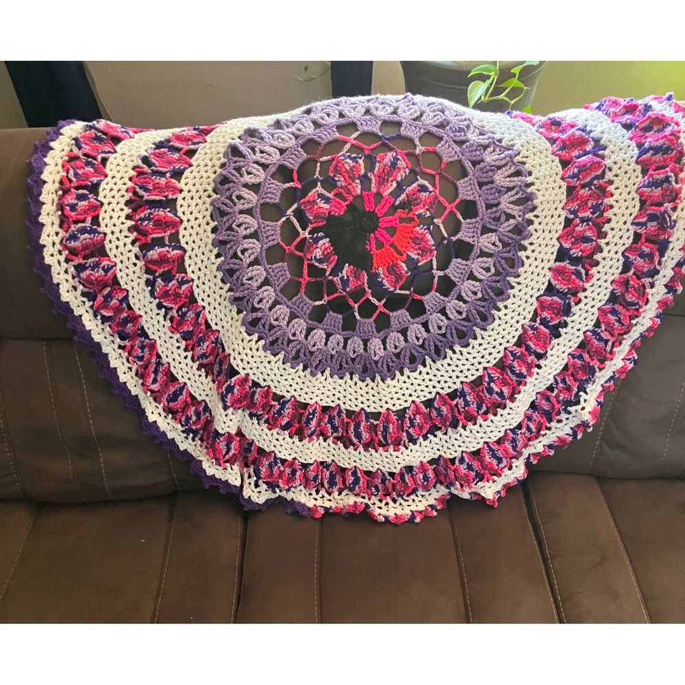 Handmade Crochet Mandala Round Blanket Multicolor Mandala Boho Handcrafted